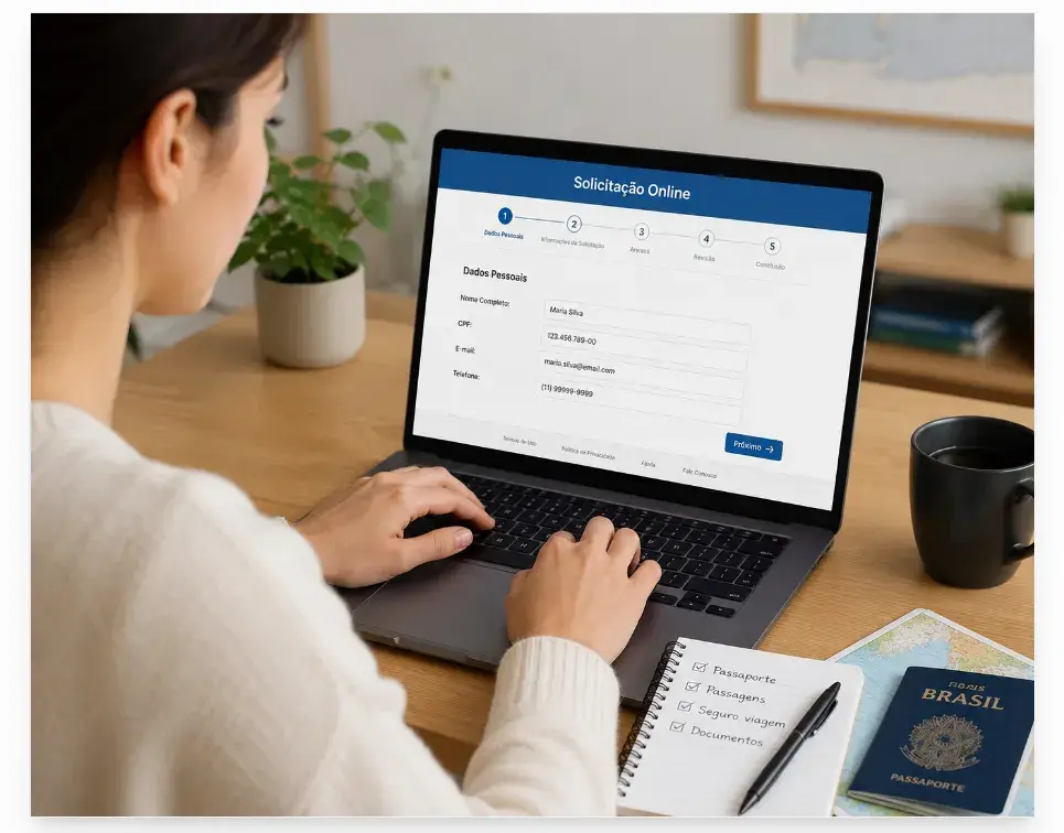 Muitos processos de viagem já podem ser iniciados pela internet. Preencher formulários e enviar documentos online ajuda a economizar tempo e deixar tudo pronto antes do embarque.