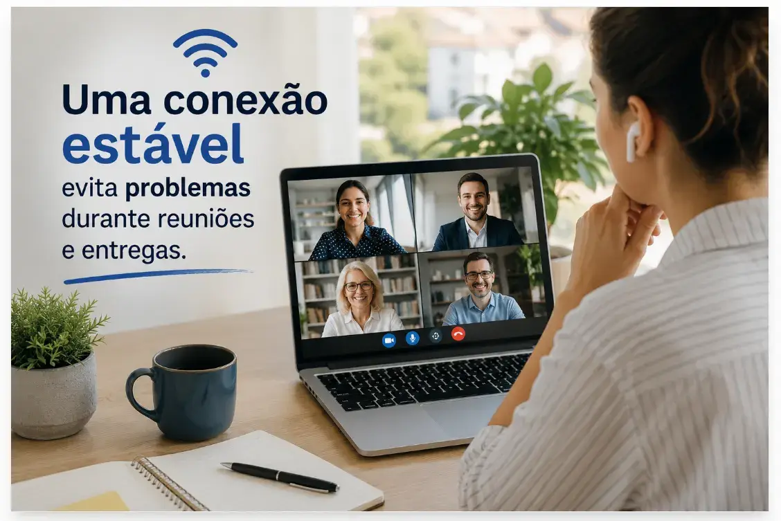Uma internet estável garante reuniões tranquilas e trabalho sem interrupções.