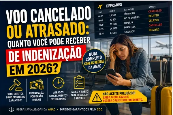 Voo Cancelado ou Atrasado: Quanto Você Pode Receber de Indenização em 2026? (Guia Completo com as Regras da ANAC)