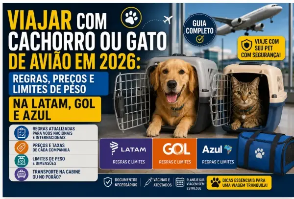 Viajar com Cachorro ou Gato de Avião em 2026: Regras, Preços e Limites de Peso na LATAM, GOL e Azul