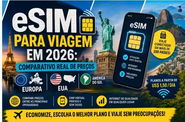 eSIM para Viagem em 2026: Comparativo Real de Preços para Europa, EUA e América do Sul