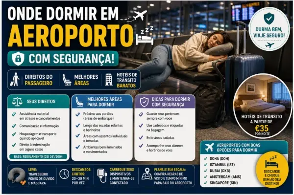 Onde Dormir em Aeroporto com Segurança: Direitos do Passageiro, Melhores Áreas e Hotéis de Trânsito Baratos
