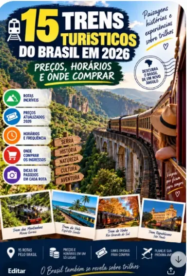 15 trens turísticos do Brasil em 2026: preços, horários e onde comprar