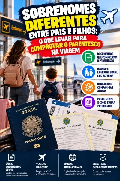 Sobrenomes diferentes entre pais e filhos: o que levar para comprovar o parentesco na viagem