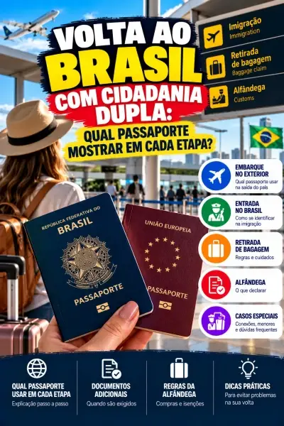 Volta ao Brasil com cidadania dupla: qual passaporte mostrar em cada etapa?