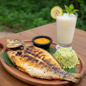 Tambaqui Assado e Suco de Cupuaçu