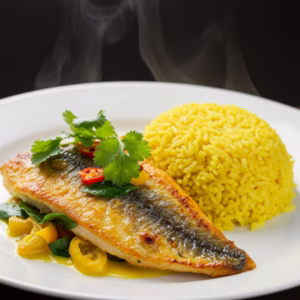 Peixe Assado e Arroz de Coco