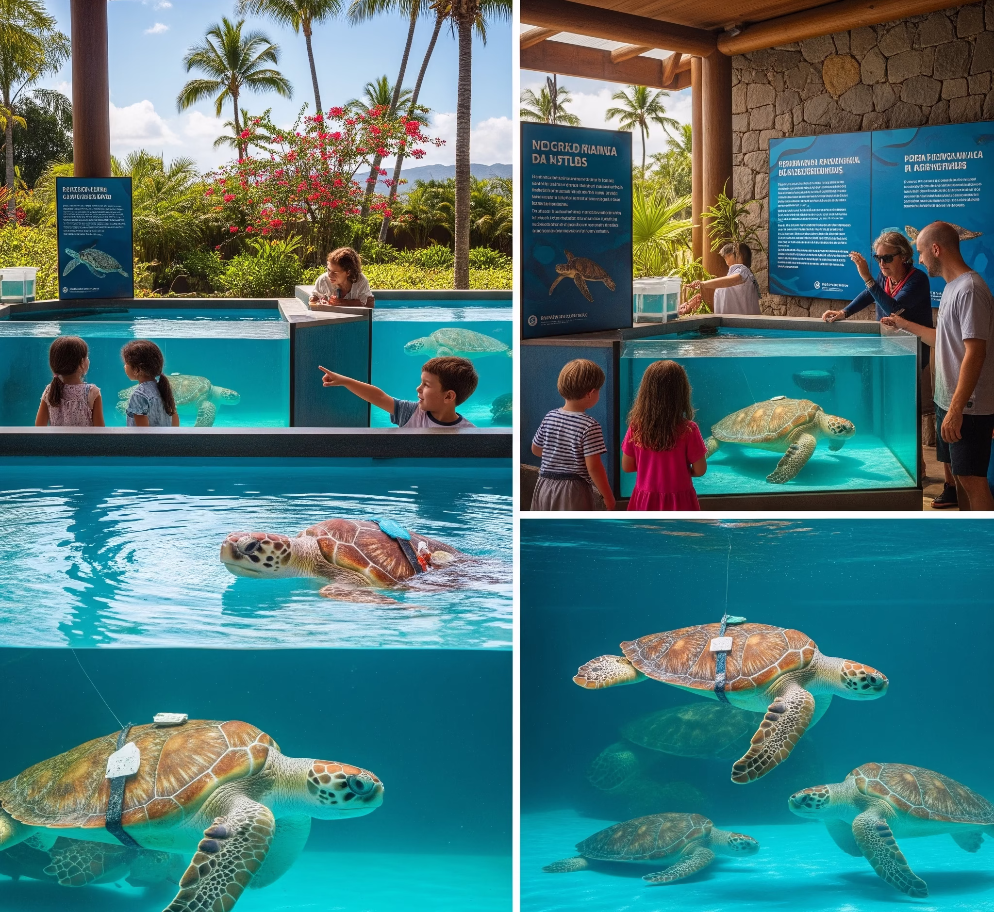 . O centro de visitantes do Projeto Tamar na Barra da Lagoa permite que as crianças vejam de perto diversas espécies de tartarugas marinhas em tanques de observação.