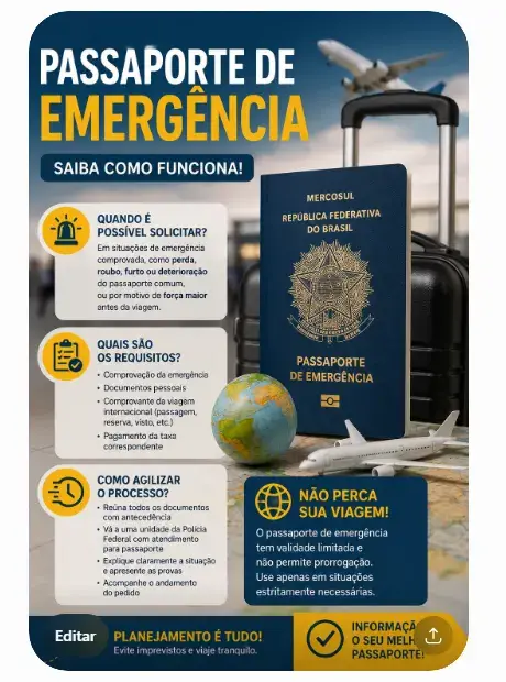 Imprevistos acontecem, mas nem sempre eles precisam cancelar seus planos. Descubra em quais situações é possível solicitar o passaporte de emergência, quais documentos são exigidos e como acelerar o processo para não perder sua viagem internacional.