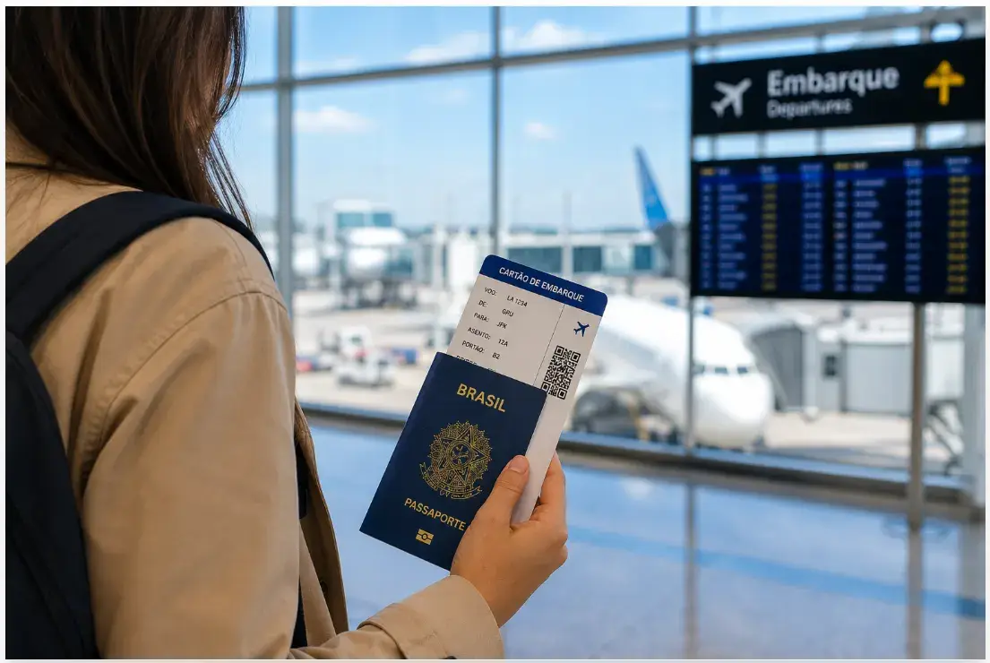 Passaporte em mãos e cartão de embarque pronto: agora é só aproveitar a viagem!