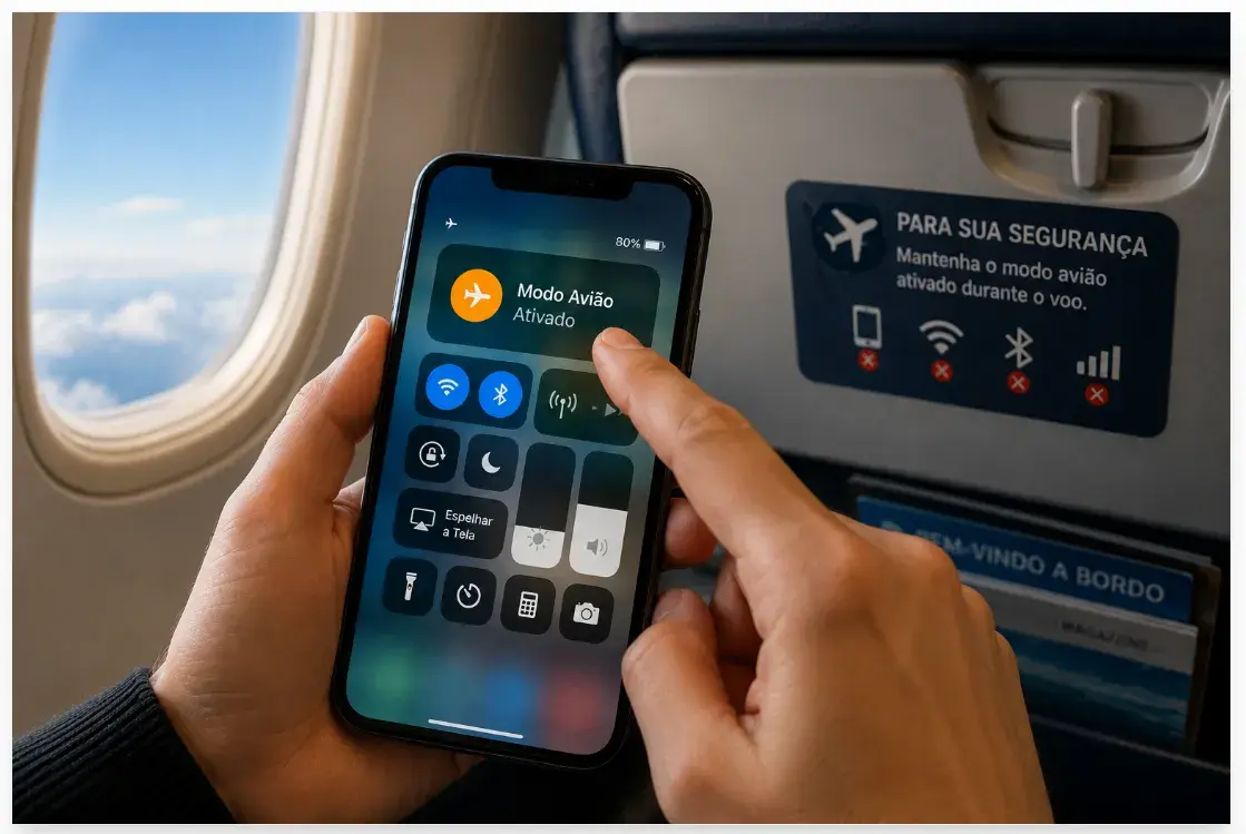 Ativar o modo avião antes da decolagem é uma etapa simples que ajuda a seguir as orientações da companhia aérea e garante uma viagem mais tranquila.