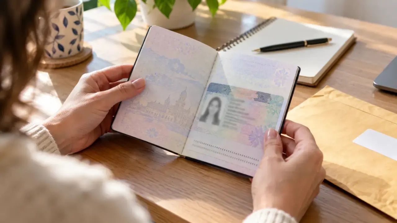 Conferindo o passaporte após o consulado