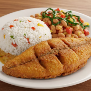 Peixe Frito Acompanhado de Baião de Dois
