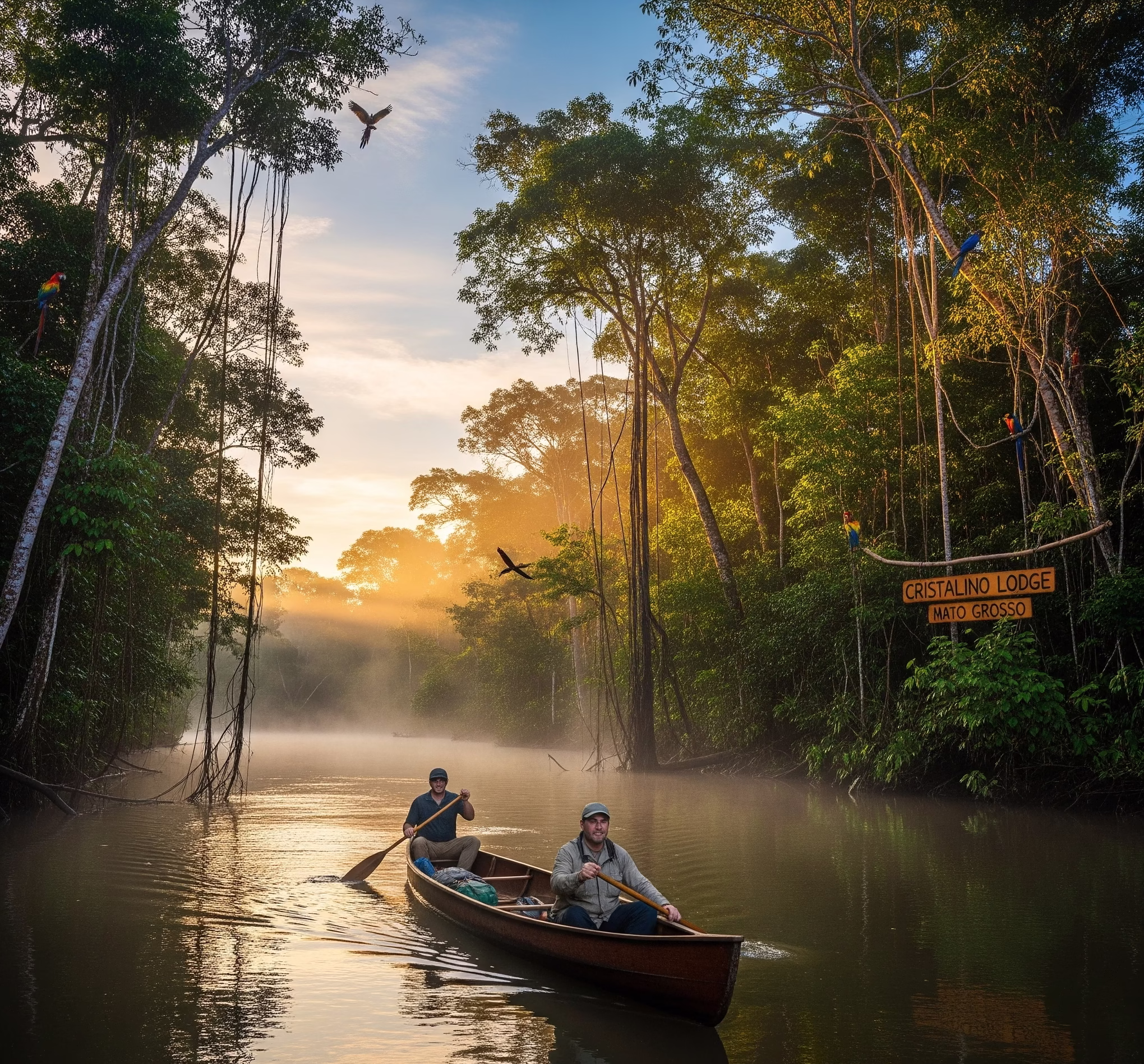 passeios de canoa pelos rios e palestras sobre a flora e a fauna da Amazônia.